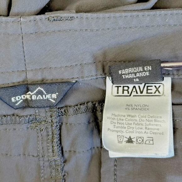 Eddie Bauer Travex Cargo Capri Active Pants Mid Rise Drawcord Hem Size 14 Gray - Picture 15 of 16